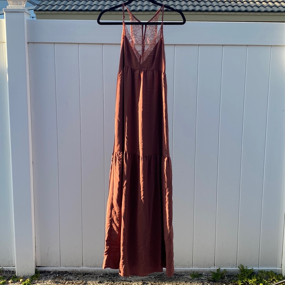 Love stitch long spaghetti strap casual dress, rosewood